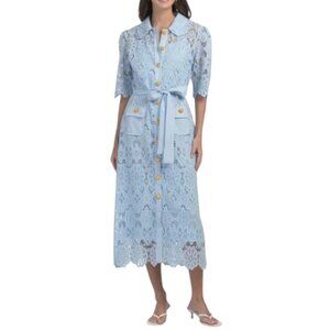 NANCY YANG Blue Lace Button Down Midi Dress